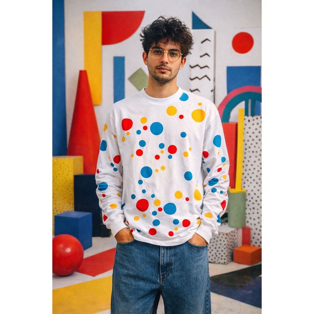 VTG 90s Polka Dot shirt Mens L Colorfull AOP Single Stitch Retro Art Shirtique
